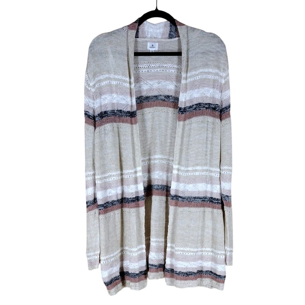 Dressbarn Plus Size Cream Pink Knit Casual Cotton Stretchy Striped Cardigan